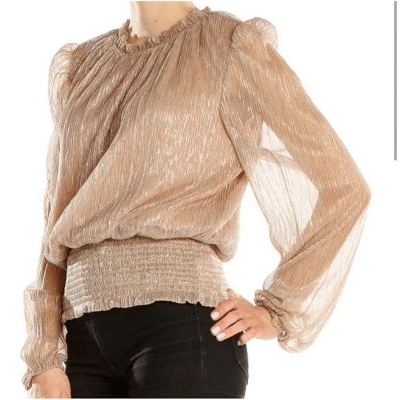 Joie Tops - Joie Women’s metallic shimmer long sleeve smocked bottom Rose Gold blouse size M